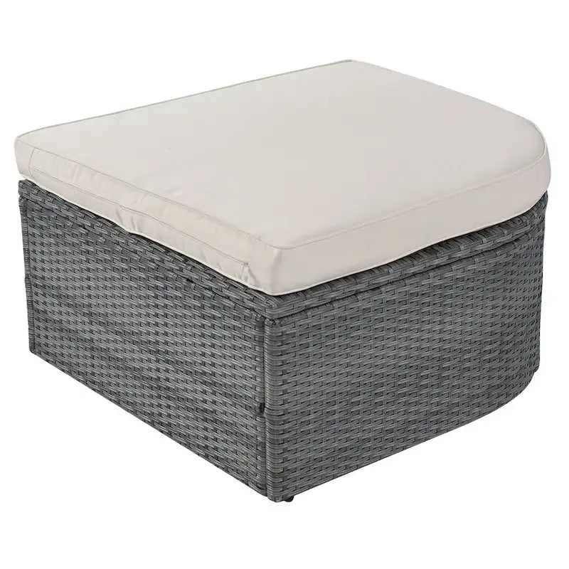 Graues Outdoor-Tagesbett aus Korbgeflecht mit Polstern und ausziehbarem Sonnendach