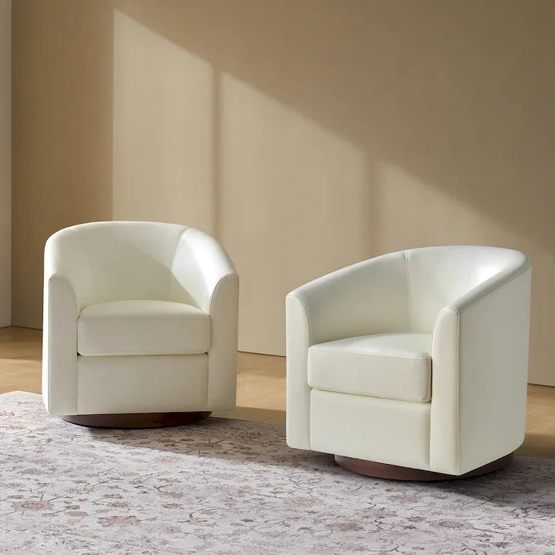Haley Moderne drehbare Fässerstuhl-Set aus Kunstleder mit Massivholzfuß, 2er-Set von HULALA HOME