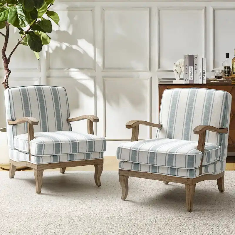 Rinaldo Farmhouse Polyester Sessel mit Massivholzbeinen 2er-Set von HULALA HOME