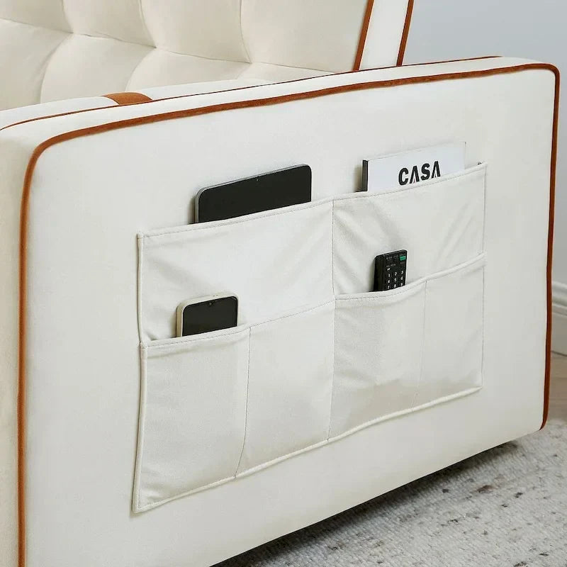 Multifunktionales Samt-Schlafsofa mit Ausziehfunktion, verstellbarer Rückenlehne und Kissen – k. A.