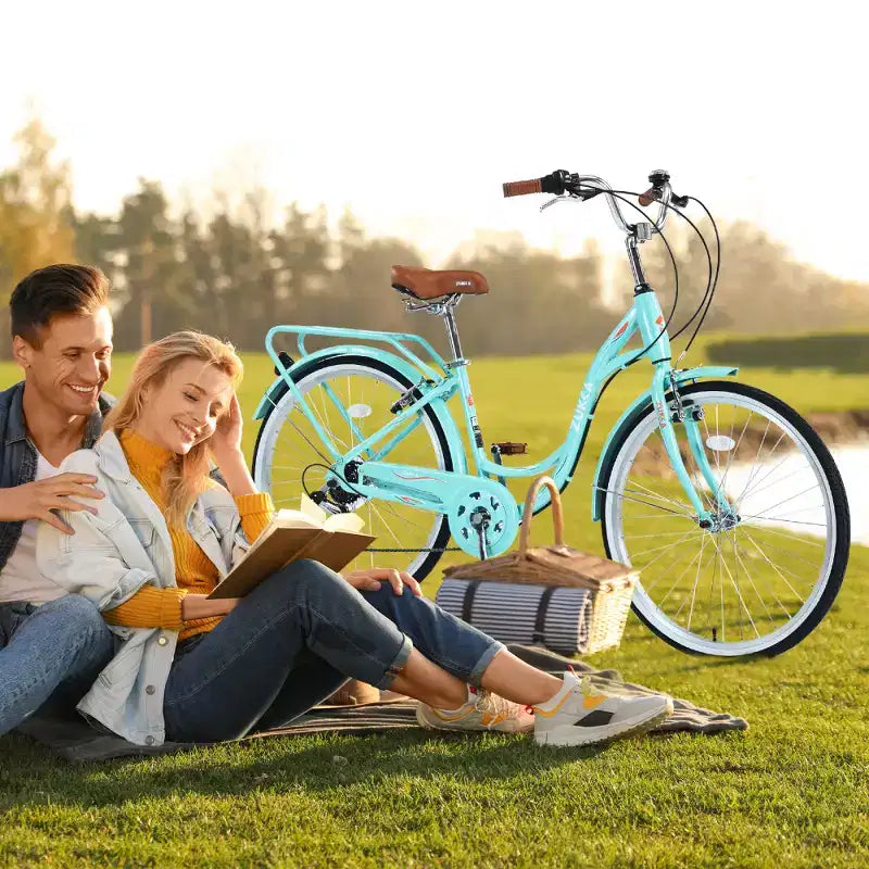Zeus & Ruta 24-Zoll-Damenfahrrad mit 7-Gang-Schaltung und Stahlrahmen