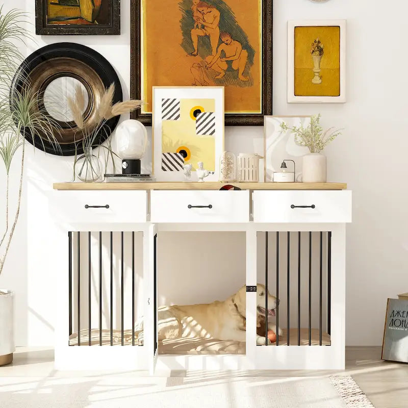 Moderne Hundebox für große Hunde mit Staufächern – elegantes Espresso-Finish