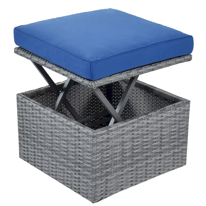 Graues Outdoor-Tagesbett aus Korbgeflecht mit Polstern und ausziehbarem Sonnendach
