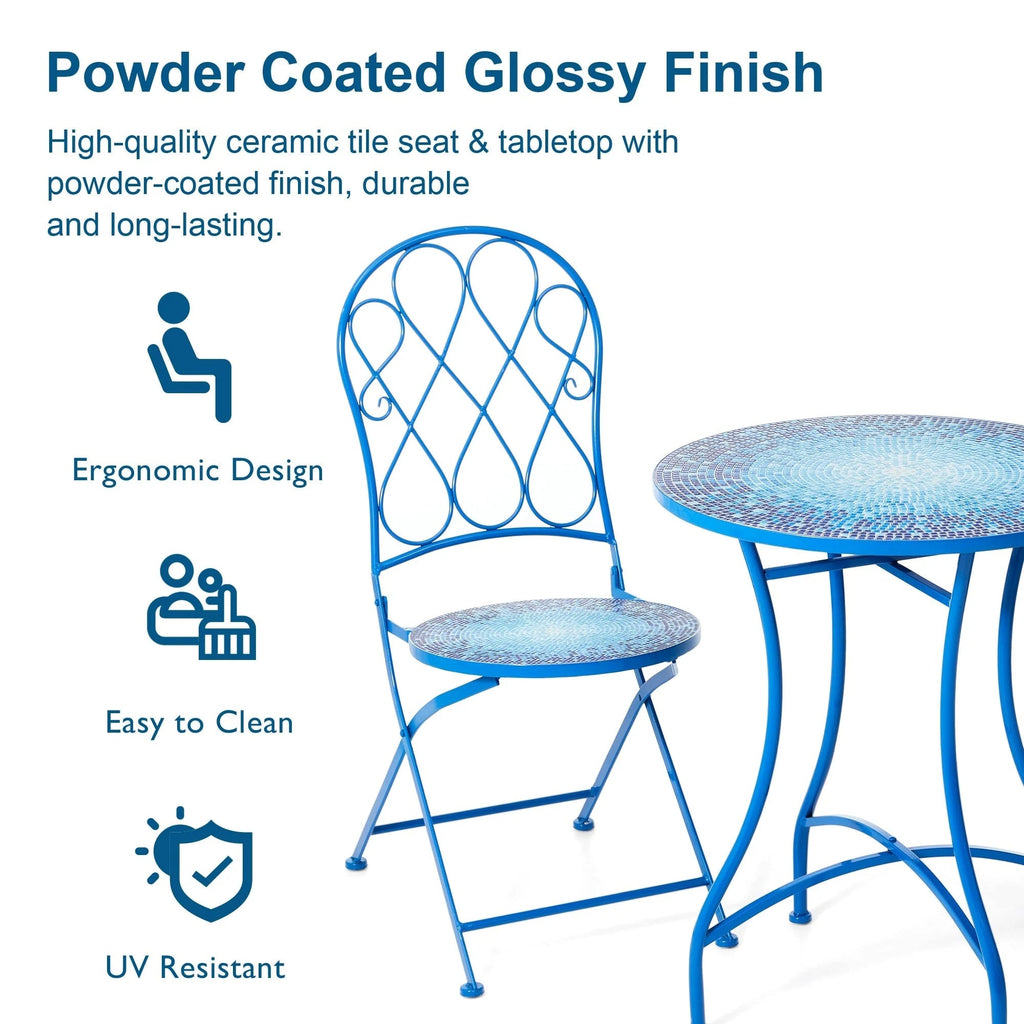 Glitzhome Klappbares Bistro-Set aus Metall für den Außenbereich, 3-teilig, Terrassentisch und Stühle
