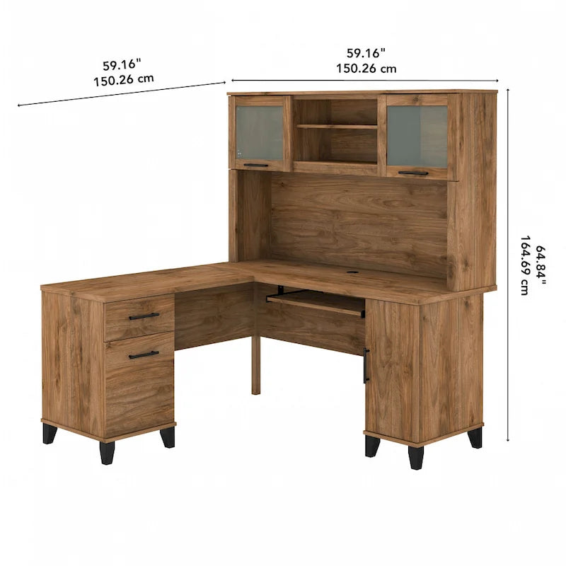 Bush Furniture Somerset 60 Zoll breiter L-förmiger Schreibtisch mit Aufsatzregal und Stauraum