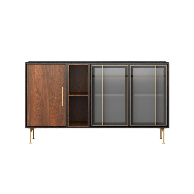 55,12" Mid-Century Modern Sideboard-Buffet, Schrank mit 3 Türen, Rahmen aus mehrschichtigem Massivholz, Walnussfurnier, komplett montiert - 55,12"