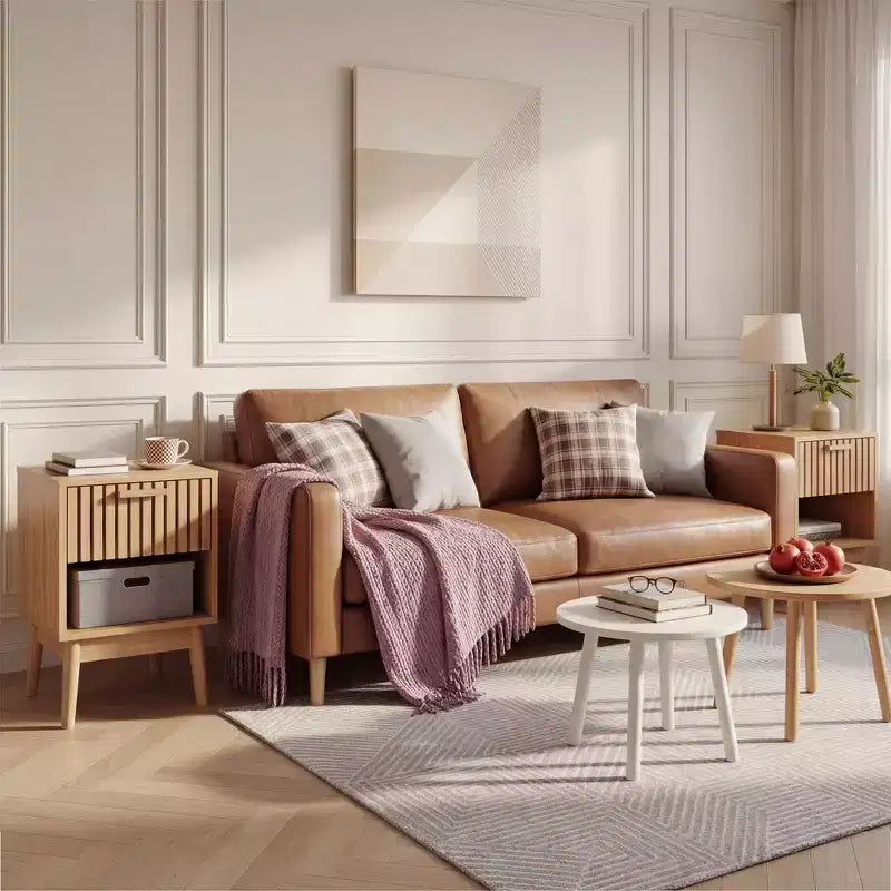 2er-Set Nachttische im Boho-Stil mit gestreifter Schublade und offenem Regal, kompakter Beistelltisch aus Holz fürs Bett, kleiner Beistelltisch für Schlafzimmer und Wohnzimmer