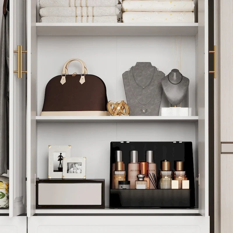 Kleiderschrank-Organizer, Kleiderschränke mit Hängestange und 4 Schubladen, großer Stauraum