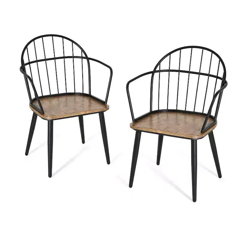 5-teiliges Esstisch-Set mit 4 Essstühlen und rundem/eckigem Tisch, Schwarz+Natur/Walnuss-ModernLuxe