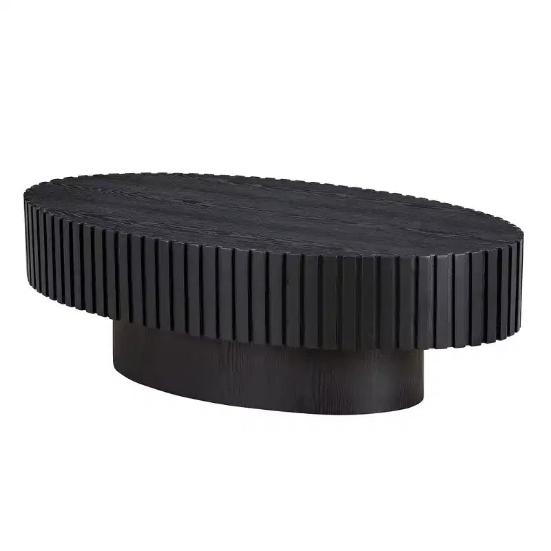 Ovaler/Quadratischer Couchtisch, minimalistischer geriffelter Mitteltisch, Beistelltisch, natürliche Esche/Nussbaum/Mattschwarz – ModernLuxe