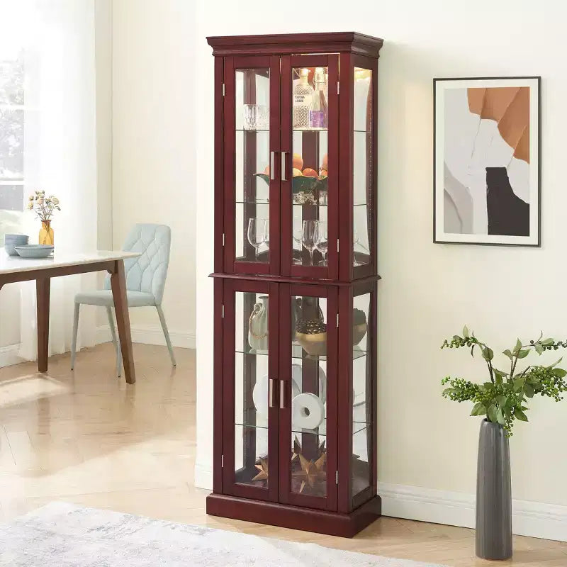 Vitrine, Wohnvitrine mit 6 verstellbaren Einlegeböden und Türen aus gehärtetem Glas, hoher Schrank für Wohnzimmer, Schlafzimmer