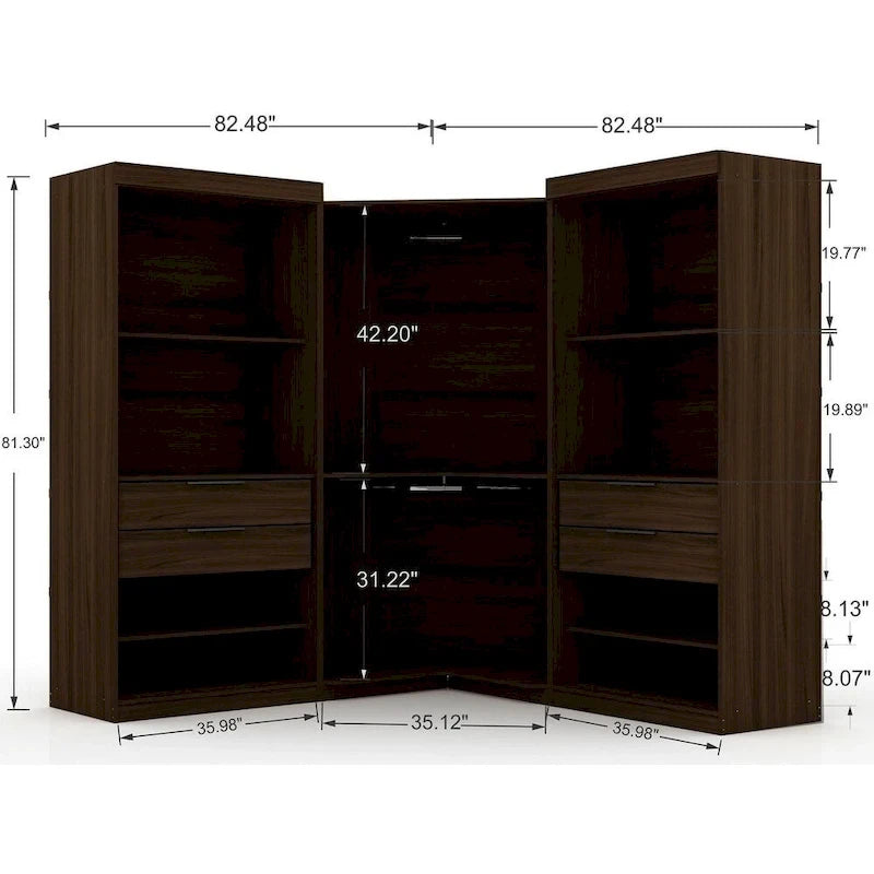 Mulberry 2.0 halb-offenes, 3-teiliges, modernes Eck-Kleiderschrank-Set mit 4 Schubladen