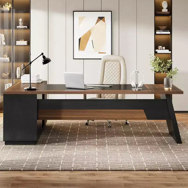 Lantine Modern 78 L-förmiger Chefschreibtisch mit Schubladen und seitlichem Aktenschrank