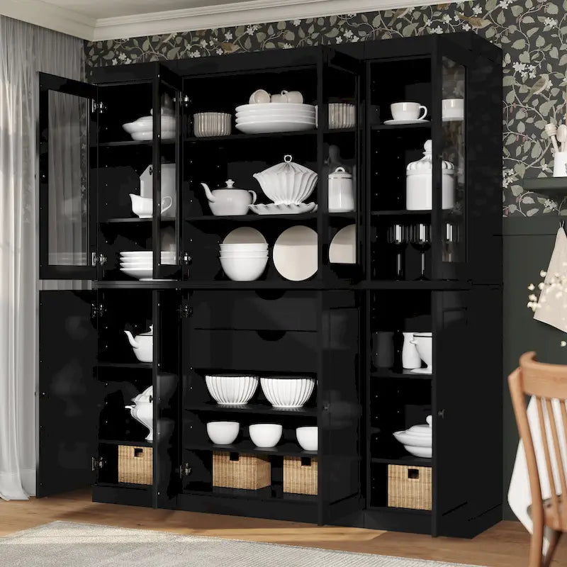 Küchenbuffet aus 100 % Massivholz mit Glas- oder Holztüren und 2-Schubladen-Set, 65 x 71,5