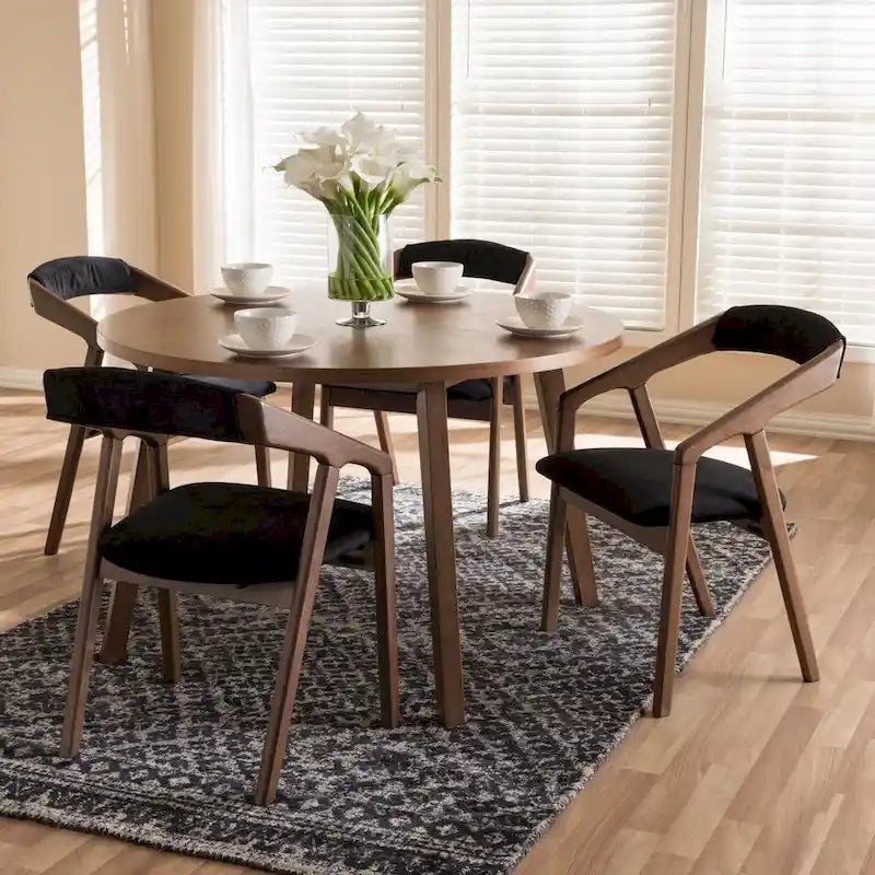 5-teiliges Esszimmer-Set aus grauem Stoff im Mid-Century-Stil von Baxton Studio