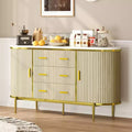 59-Zoll-Sideboard im Landhausstil mit geriffelter Front, TV-Lowboard mit 6 Schubladen und 2 Schiebetüren, vielseitiger Aufbewahrungsschrank fürs Wohnzimmer