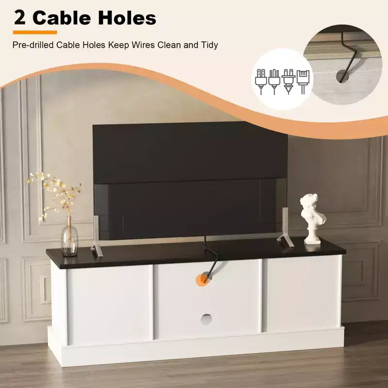 Moderner TV-Schrank für 65-Zoll-Fernseher, rustikales Entertainment-Center aus Holz mit geräumigen Aufbewahrungsschränken, Medienkonsole für Wohnzimmer und Büro