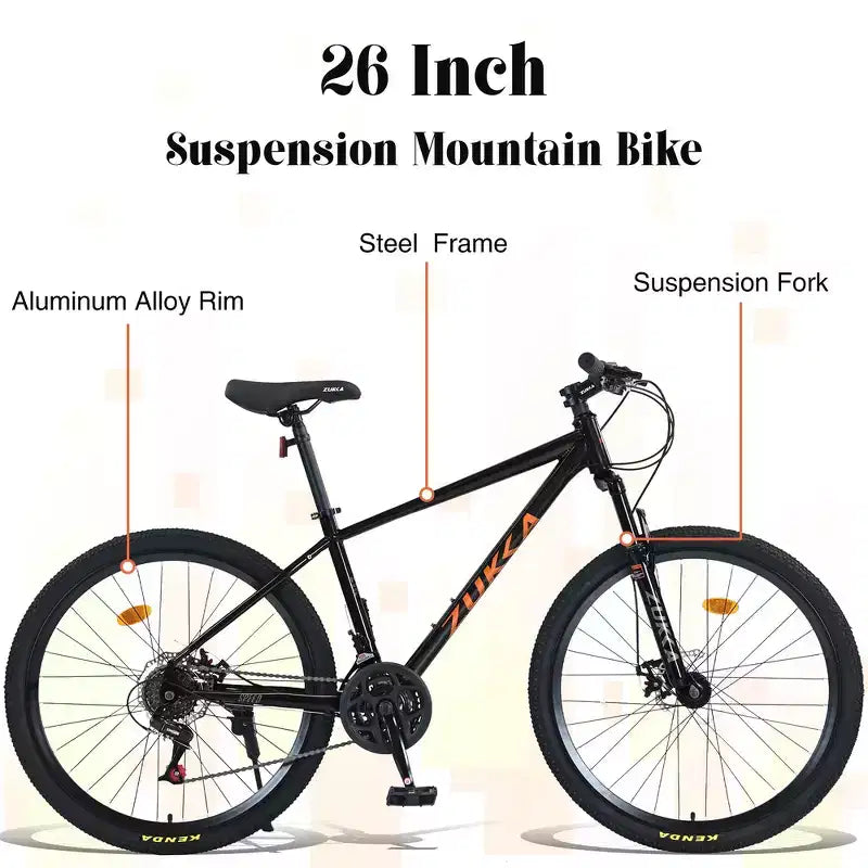 Whisen 26 Zoll Mountainbike mit Federung, 8-Gang-Kettenschaltung, KENDA-Reifen und doppelten Scheibenbremsen