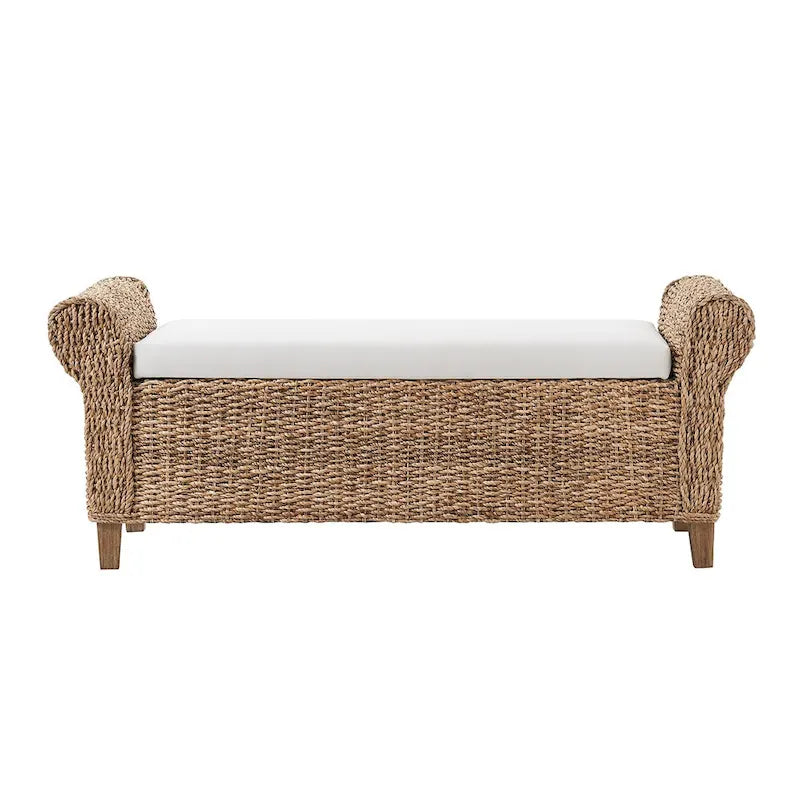 Bab Boho Bauernhaus-Rattan-Aufbewahrungsbank mit durchbrochenen Schnitzereien von HULALA HOME