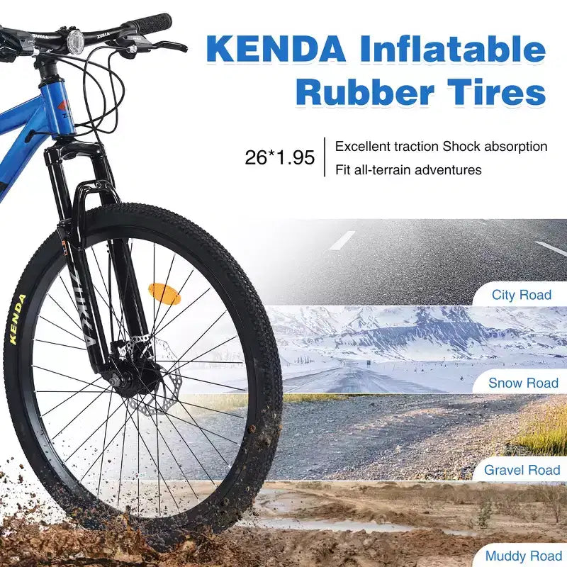 Whisen 26 Zoll Mountainbike mit Federung, 8-Gang-Kettenschaltung, KENDA-Reifen und doppelten Scheibenbremsen