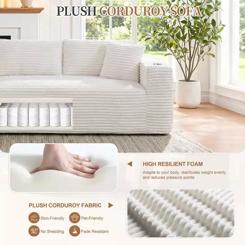 Celebalcony 103 modulares, rahmenloses Ecksofa, L-förmige Récamiere mit 2 Getränkehaltern, weiches Cord-Cloud-Sofa für das Wohnzimmer, keine Montage erforderlich