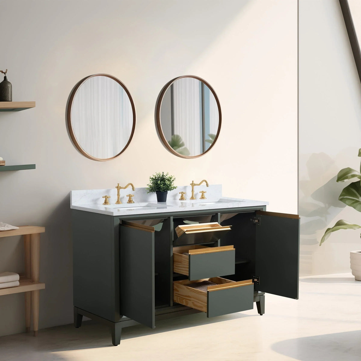 Vanity Art Badezimmerschrank mit Keramikwaschbecken und Platte aus technischem Marmor