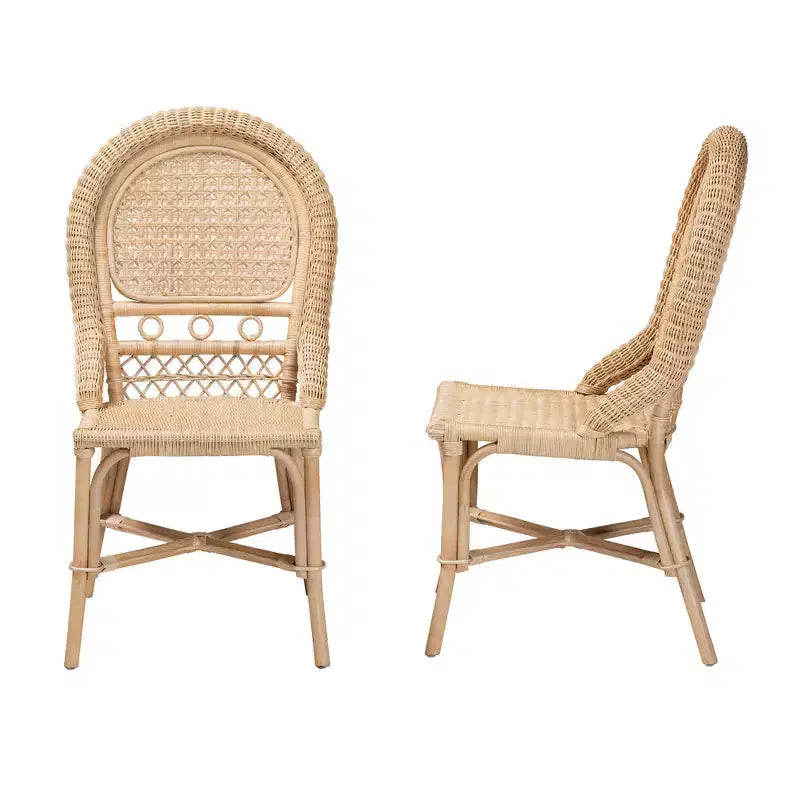 bali & pari Jelita Modernes Bohemian-Set aus 2 Rattan-Esszimmerstühlen in natürlichem Braun