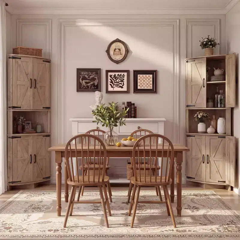 164,6 cm hoher Eckschrank mit Türen, brauner Eckschrank im Landhausstil, freistehender Eckvorratsschrank mit verstellbaren Einlegeböden