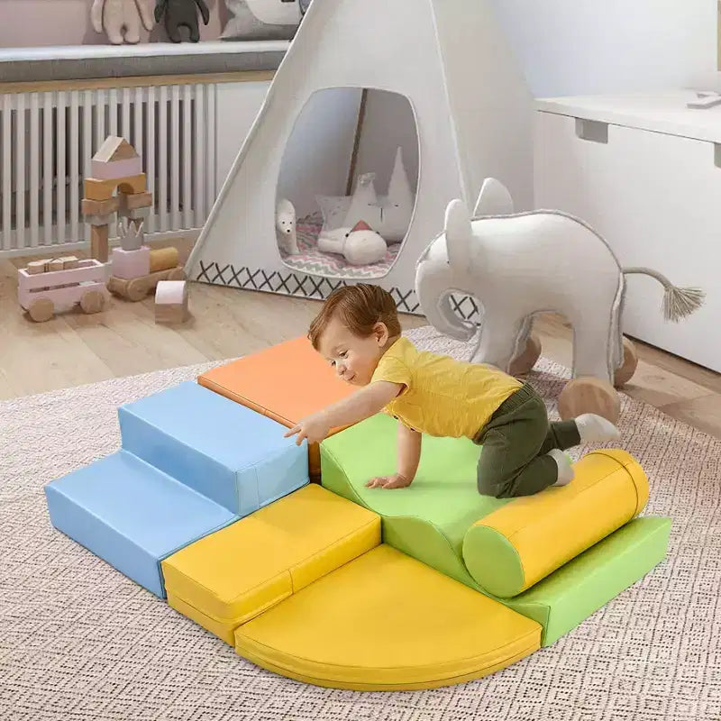 6-in-1-Kletter- und Krabbelspielset für Kleinkinder, Indoor-Spielgerät für aktives Spielen, Kletter- und Krabbelspielzeug, Turngerät für Jungen und Mädchen, bunt