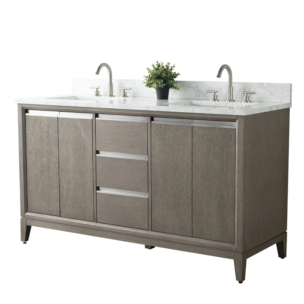 Vanity Art Badezimmerschrank mit Keramikwaschbecken und Platte aus technischem Marmor