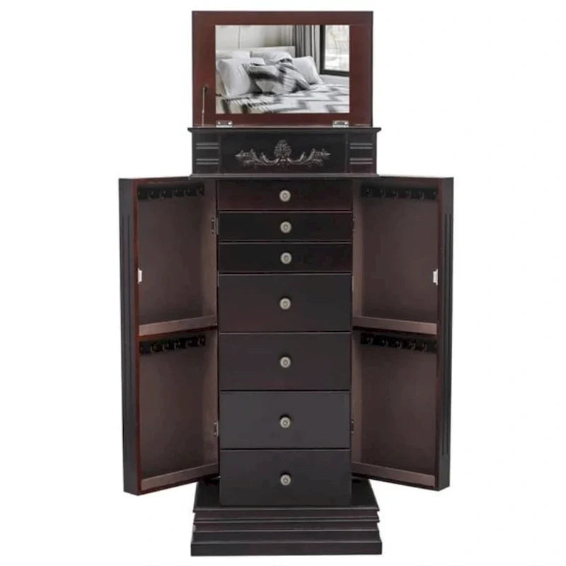 Stilvoller Schmuckschrank mit Spiegel und Kettenhaken - 18,5 x 12 x 42