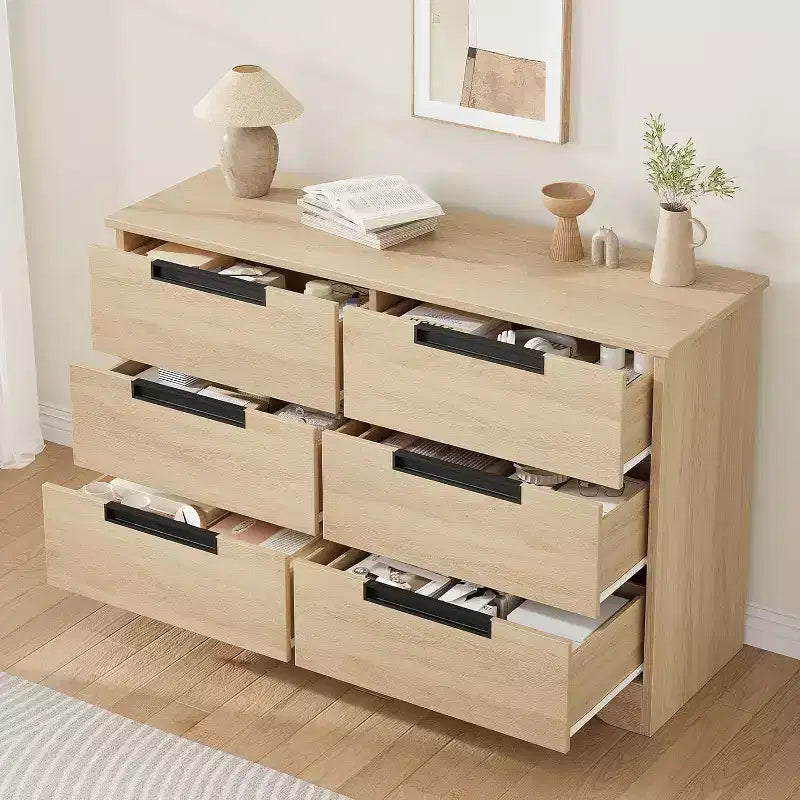 6-Schubladen-Kommode fürs Schlafzimmer, 46,8 Zoll breite Holzkommode mit Griffmulden, Kleiderschrank, TV-Kommode für den Flur