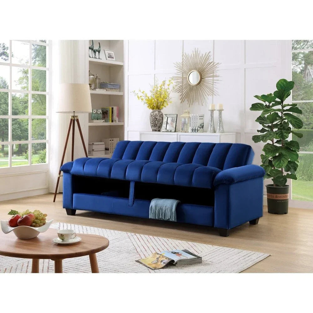Wandelbares Schlafsofa für das Wohnzimmer mit stoffbezogener Rückenlehne in Rillenoptik