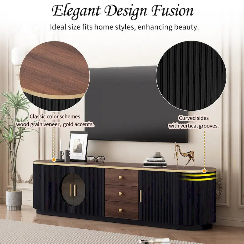 70,8-Zoll modernes minimalistisches TV-Lowboard für Fernseher bis 80 Zoll, Entertainment-Center mit 3 Schubladen und 1 Ablage mit Metallgriffen