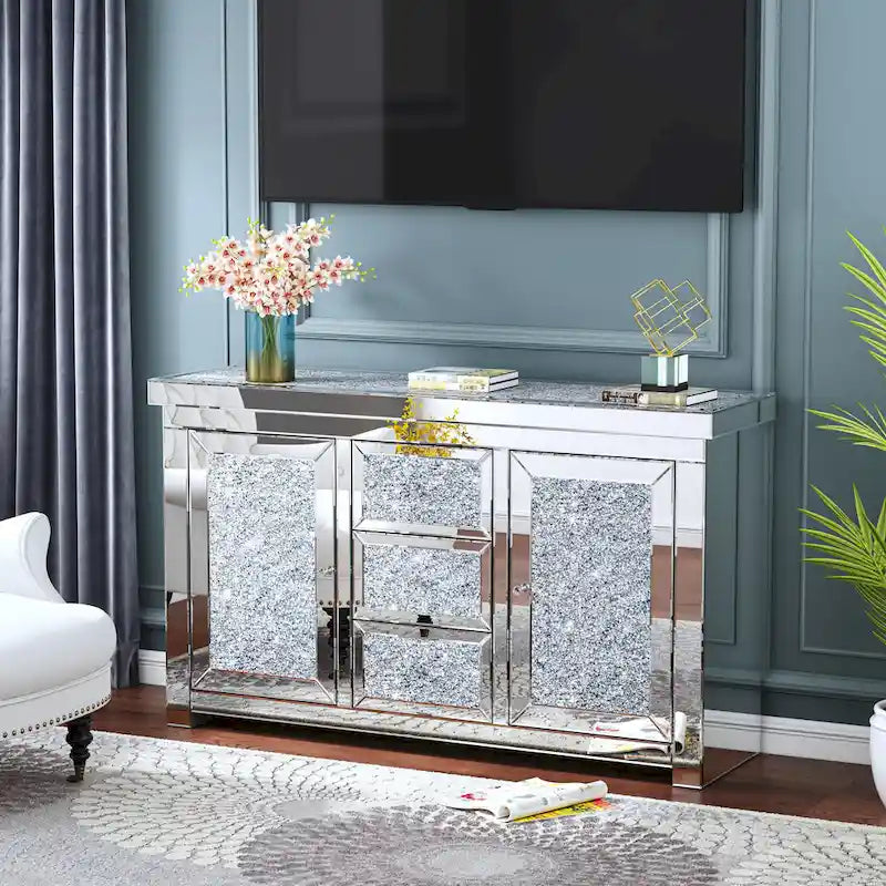 Glamour-Spiegel-Anrichte mit Diamantmuster und 3 Schubladen