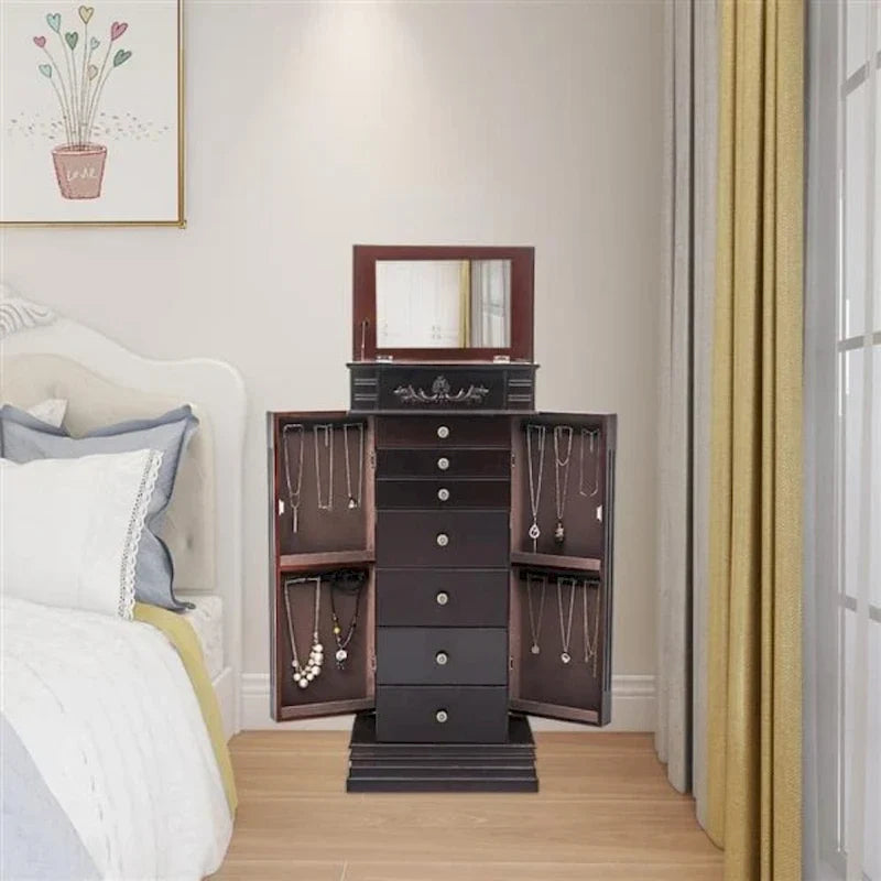 Stilvoller Schmuckschrank mit Spiegel und Kettenhaken - 18,5 x 12 x 42