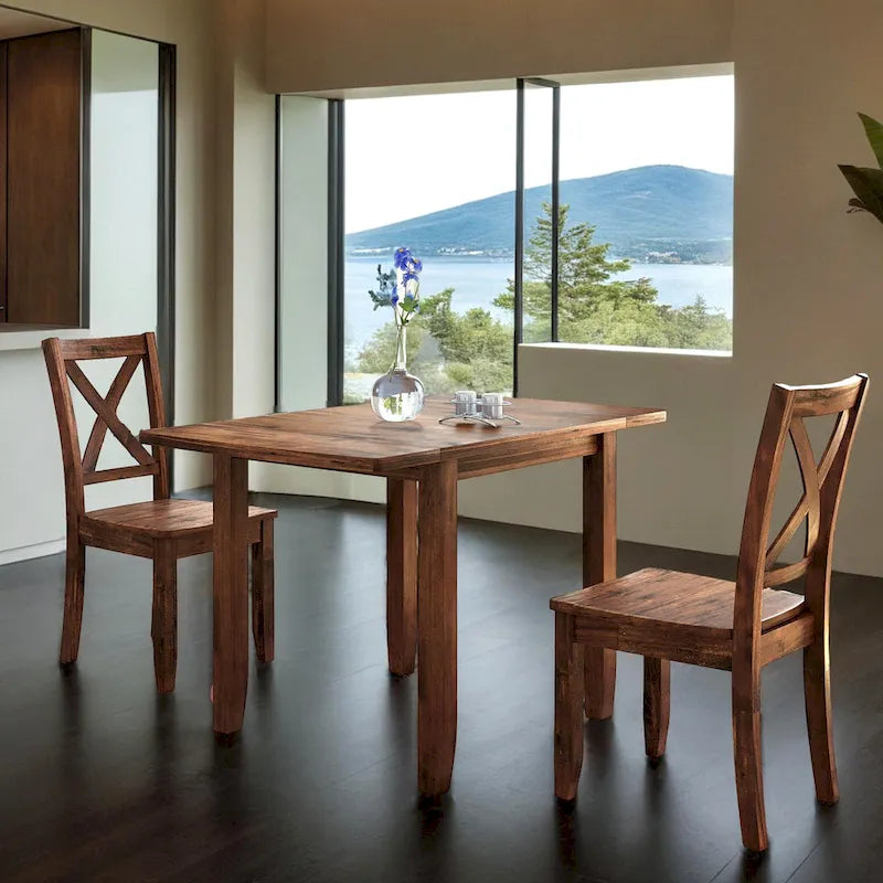 3-teiliges Essgruppe-Set aus Holz mit klappbarem Frühstückstisch und 2 X-Back-Stühlen für kleine Räume