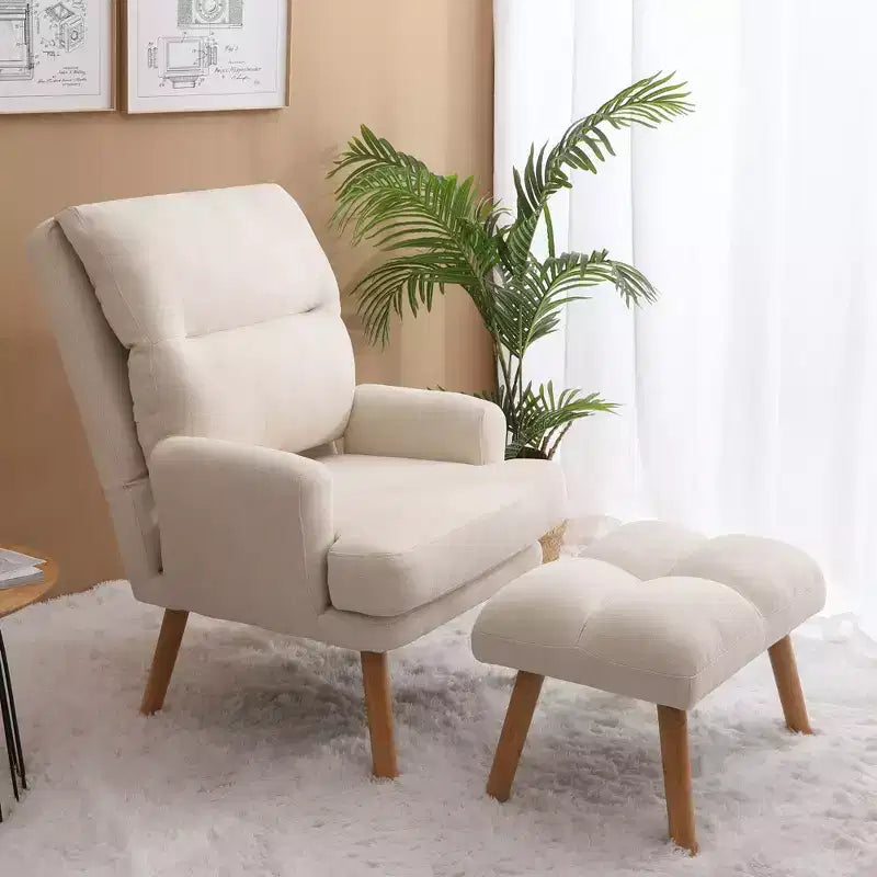 Okak moderner Akzentsessel, Wohnzimmerstuhl mit Hocker und verstellbarer Rückenlehne, bequemer Polstersessel für Lounge, Büro und Schlafzimmer