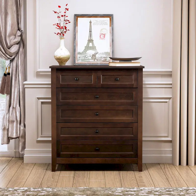 Kommode aus Massivholz mit sprühlackierten Schubladen, Buffetschrank, Sideboard mit Schließfächern, Anrichte, Konsolentisch mit Schließfächern