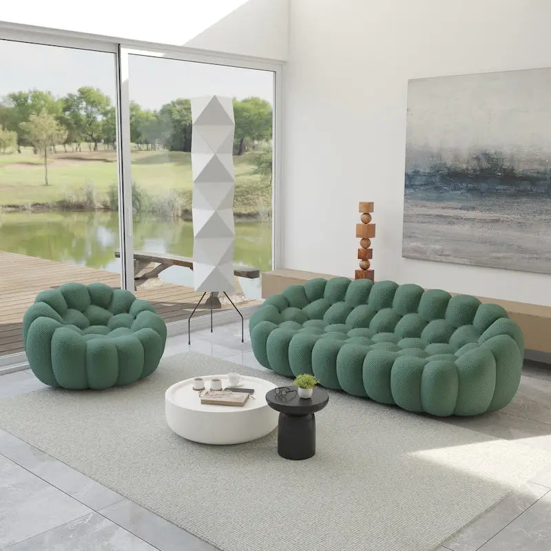 2-tlg. 3D-Wabenstoff-Polster-Bubble-Sofa, 3-Sitzer Bubble-Couch und Einzelsessel für das Wohnzimmer