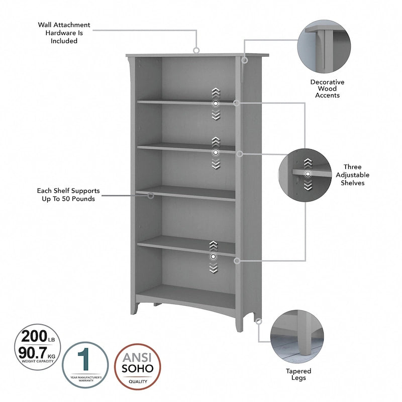 Salinas hohes Bücherregal mit 5 Ablagefächern (2er-Set) von Bush Furniture