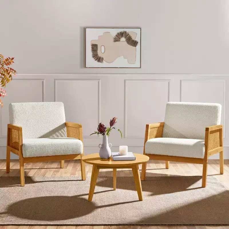 Yaheetech 2er-Set gepolsterte Akzentstühle mit Rattan-Seiten für Wohnzimmer und Schlafzimmer