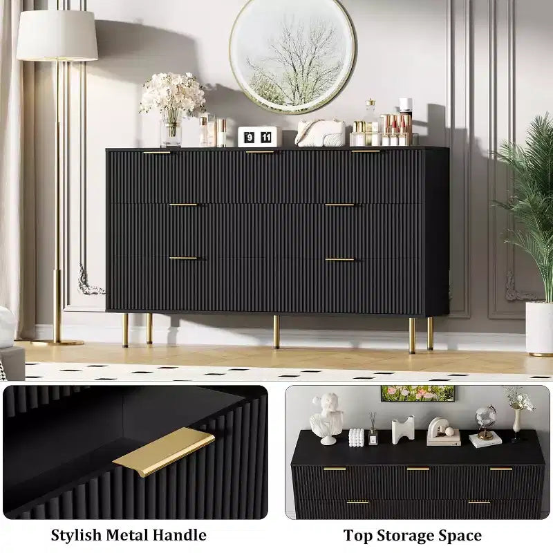Kommode mit 7 Schubladen und Rillenoptik, moderner Aufbewahrungsschrank aus Holz, Schlafzimmermöbel für Wohnzimmer und Flur