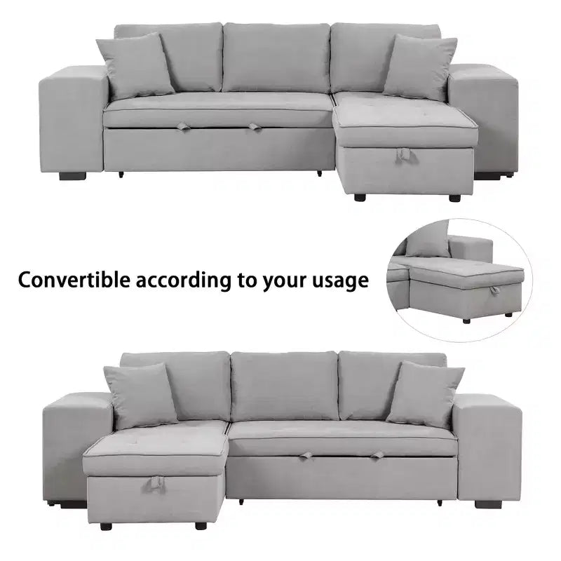 104,5 Zoll L-förmige Schlafcouchgarnitur mit Stauraum-Chaiselongue und 2 Hockern – 3-Sitzer-Schlafsofa mit Schlaffunktion für das Wohnzimmer