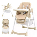 Zusammenklappbarer Hochstuhl für Babys und Kleinkinder, Hochstuhl aus PU-Leder mit verstellbarer Rückenlehne und Sitzhöhe, abnehmbarem Tablett, 5-Punkt-Sicherheitsgurt und feststellbaren Rollen