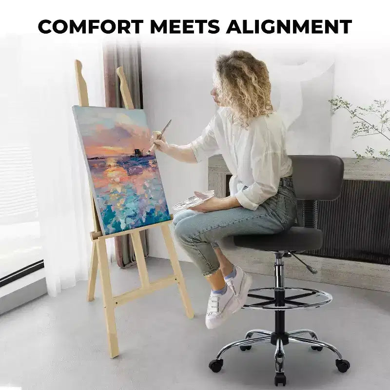 Home Imports Emporium Zeichenhocker – Höhenverstellbarer Drehhocker aus Kunstleder mit Fußstütze und Rückenlehne