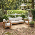 ModernLuxe 3-tlg. Terrassen-Sofa-Set, Outdoor-Sitzgruppe, wetterfestes Gartenmöbel-Set mit weichen Kissen & Clubsesseln, Beige & Teak