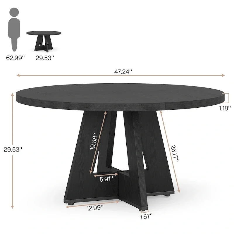 47 Zoll runder Esstisch für 4 Personen, Holztisch im Landhausstil für Küche, Esszimmer, Wohnzimmer