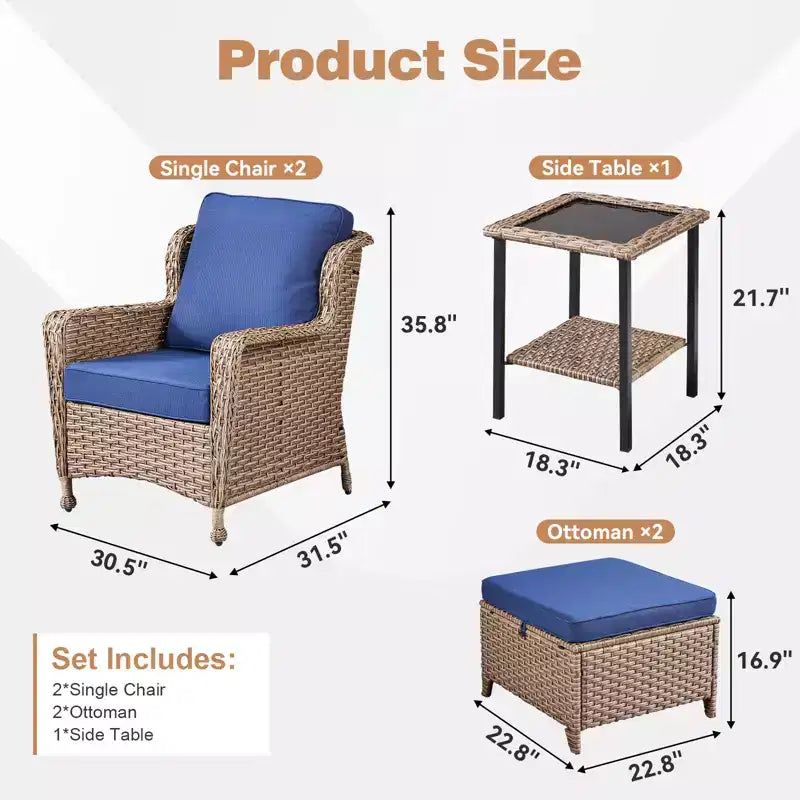 GDFStudio Halston Outdoor-Korbsessel-Set mit Kissen und Beistelltisch