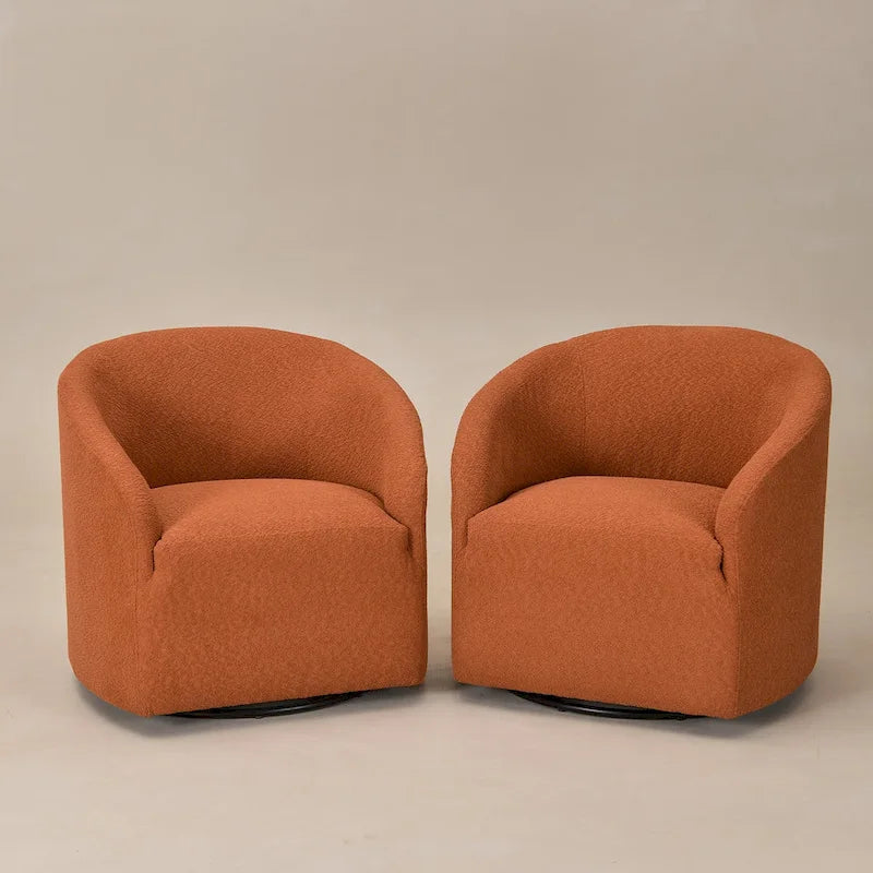 KINWELL 32 W Bouclé-gepolsterter drehbarer Fasssessel (2er-Set)